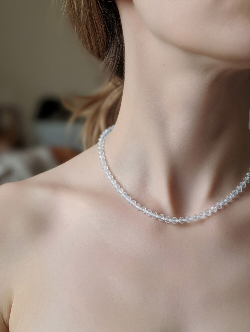 Dainty Micro Faceted Rock Crystal Quartz Silk Hand Knotted Necklace